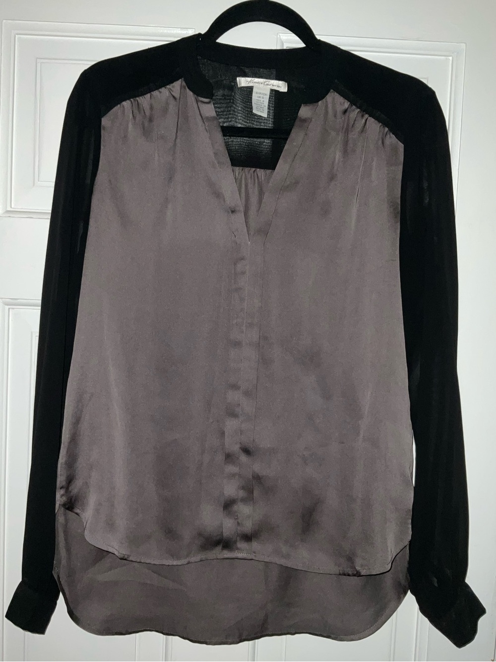 Kenneth Cole Women's Two-Tone Satin Blouse - Slate Gray and Black